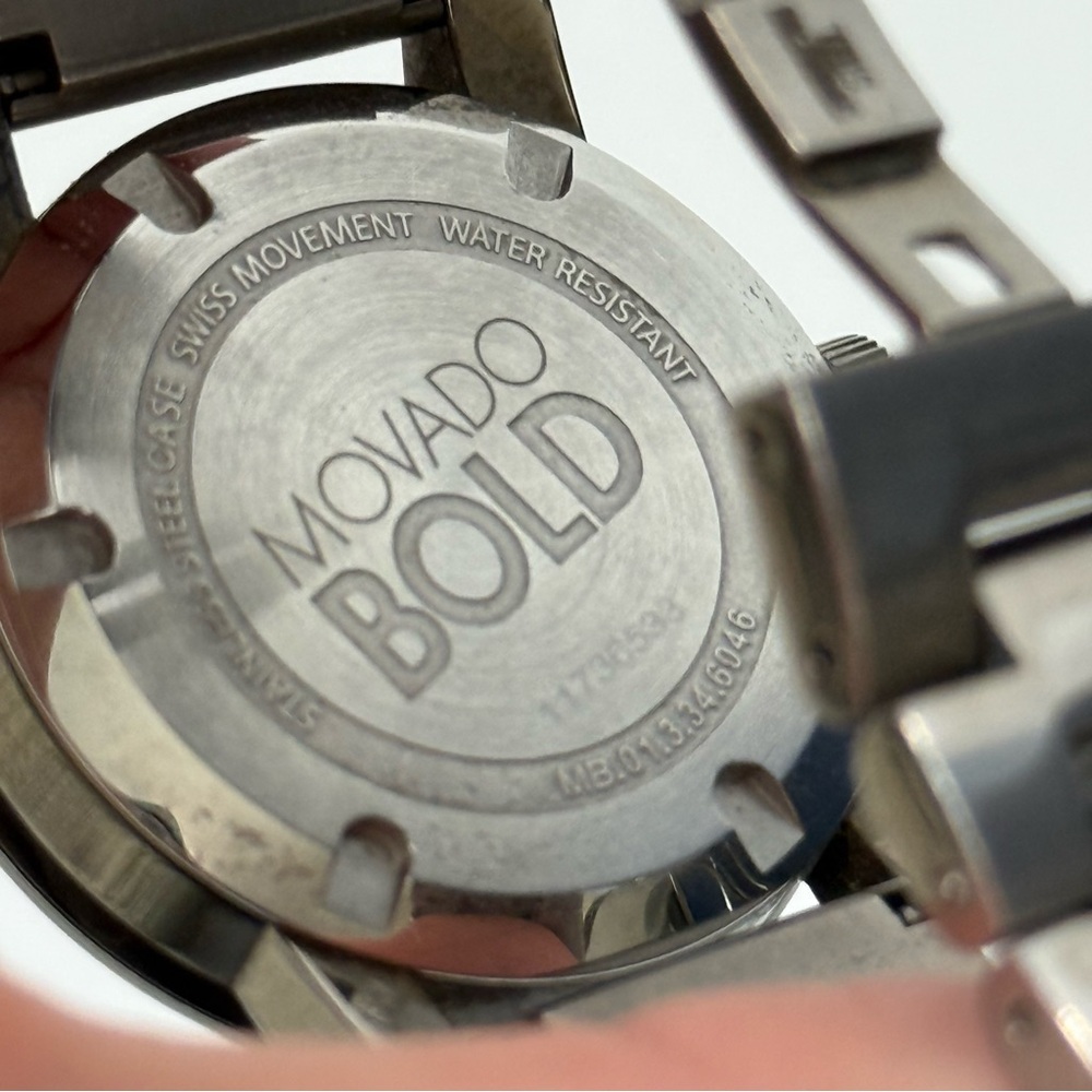 Movado Bold Grey Woman's Mirrored Bezel and Tortoise Ceramic Stainless Band - Picture 5 of 10